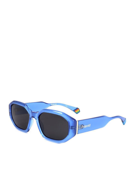 Polaroid Women's Sunglasses with Blue Plastic Frame and Gray Polarized Lens PLD6189/S MVU/M9