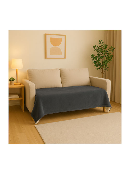 Κουβέρτα Γούνινη Μονή 150x200εκ. Dark Gray
