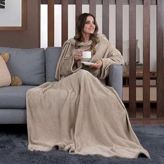 Blanket with Sleeves 140x200cm Cream