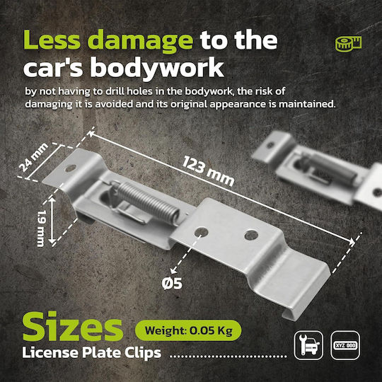 Suport Slim Invizibil Pentru Plăcuță De Înmatriculare Fără Ramă Arcuri Reglabile Lungime 10.5-12 Cm Lățime 2.5 Cm Oțel Argintiu
