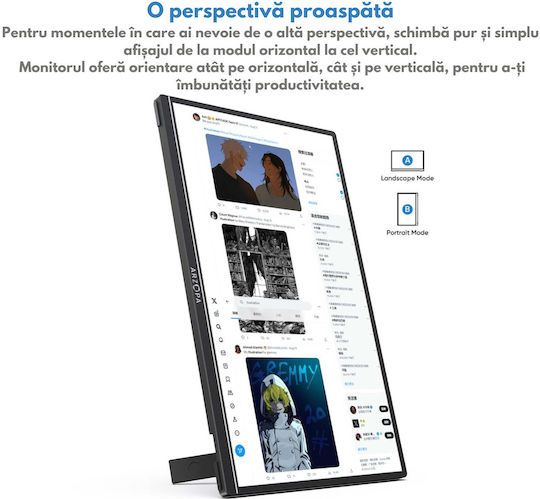 Qova Arzopa A1S IPS HDR Monitor Portabil 14" FHD 1920x1080 cu Timp de Răspuns 25ms GTG