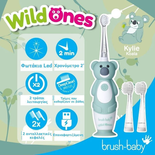 Brush Baby Wildones Children's Electric Toothbrush with Chronograph for 0m+ Kylie Koala with Replacement Heads