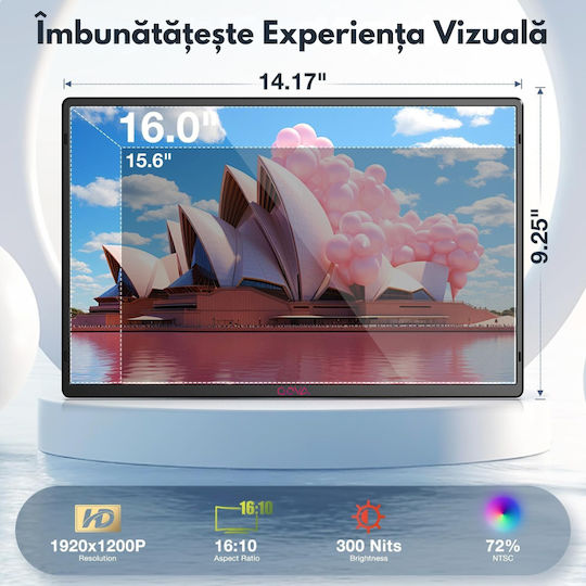Qova Z1C IPS Monitor Portabil 16" FHD 1920x1200