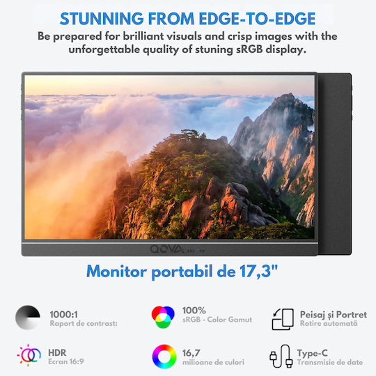 Qova Arzopa A1 Max IPS HDR Monitor Portabil 17.3" FHD 1920x1080 Gri