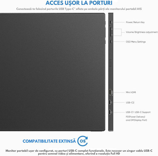 Qova Arzopa A1 Max IPS HDR Monitor Portabil 17.3" FHD 1920x1080 Gri