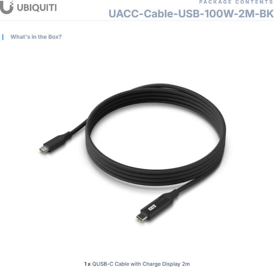 Ubiquiti Cablu USB 2.0 USB-C tată - USB-C 100W PD Negru 2 m UACC-Cable-USB-100W-2M-BK