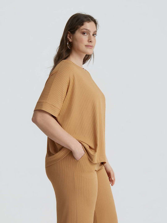 Women's Short Sleeve Beige Blouse