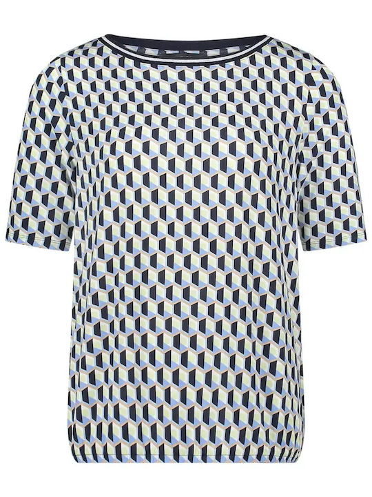 Women's Sweater with Smile Neckline Striped Blue