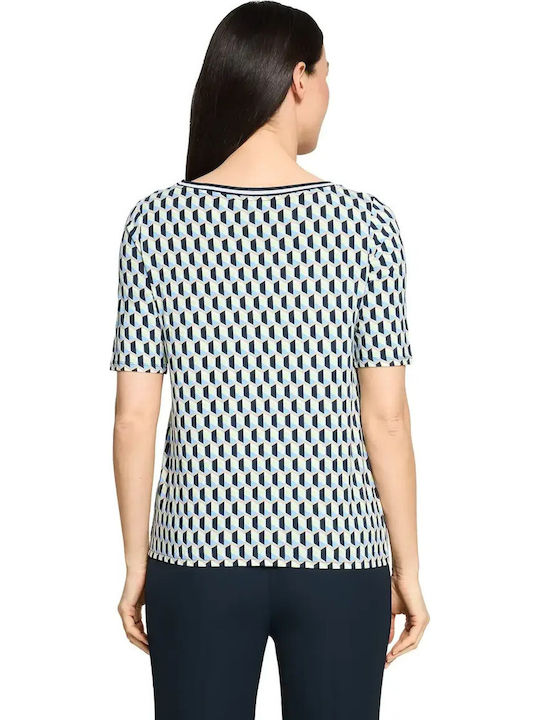 Women's Sweater with Smile Neckline Striped Blue