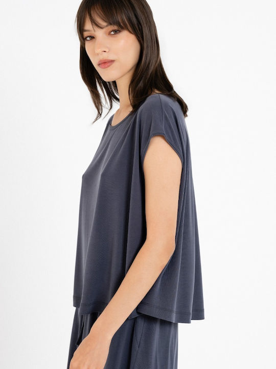 Women's Crop Top Short Sleeve Dark Blue