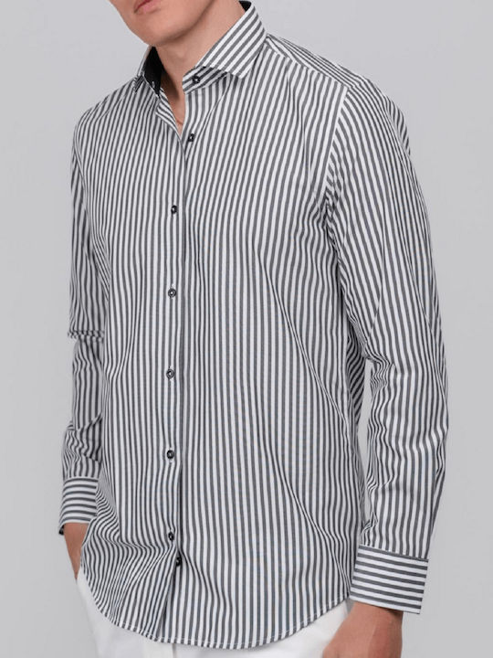 Long Sleeve Shirt Narrow Fit Striped Black Striped