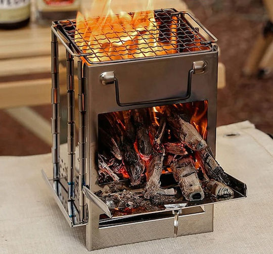 Grătar cu Cărbune Portabil din Inox 14x14cm