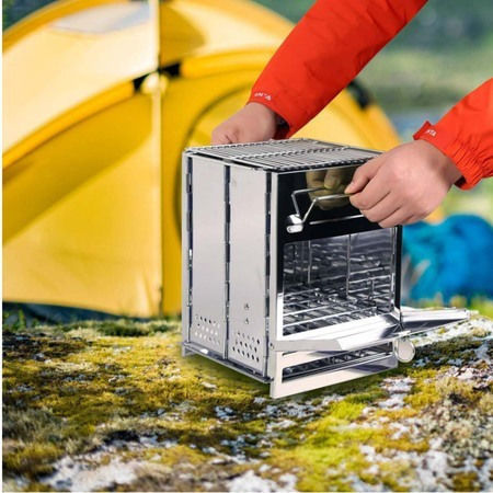 Grătar cu Cărbune Portabil din Inox 14x14cm