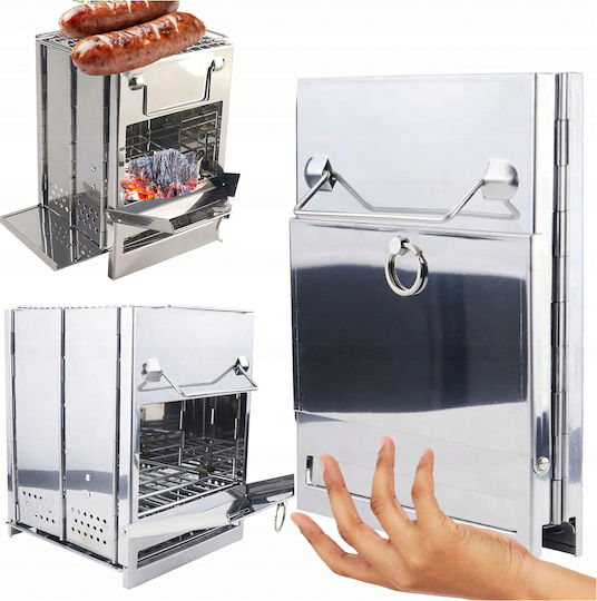 Grătar cu Cărbune Portabil din Inox 14x14cm