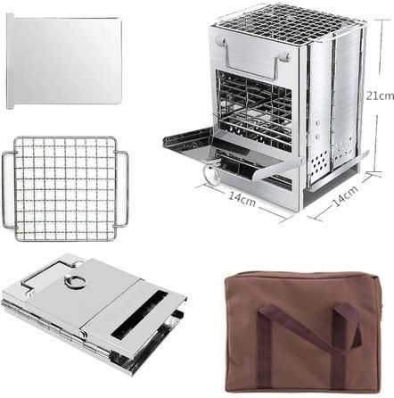 Grătar cu Cărbune Portabil din Inox 14x14cm