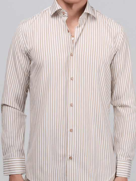 Long Sleeve Shirt Narrow Fit Striped Beige