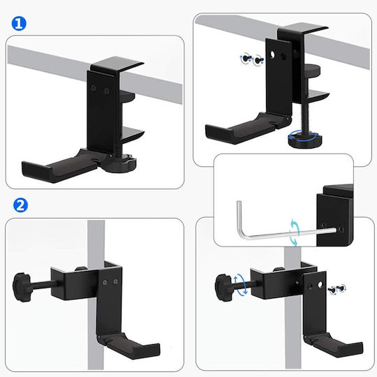 Suport Multifuncțional Pentru Căști Zola Prindere Pe Birou Braț Rabatabil Suprafață Protectoare Din Cauciuc Aluminiu 12.3 X 8.3 X 3 Cm Negru