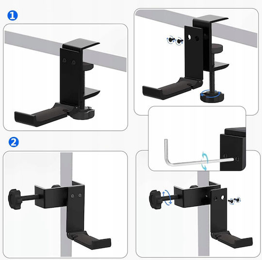 Suport Multifuncțional Pentru Căști Zola Prindere Pe Birou Braț Rabatabil Suprafață Protectoare Din Cauciuc Aluminiu 12.3 X 8.3 X 3 Cm Negru
