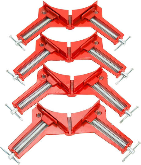 Set 4 Gehrungsklemmen Zola Holz Metall 90-Grad Winkel 75x15 Mm Rote