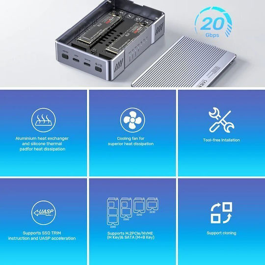 Unitek Usb-c 2-bay External M2 Ssd Enclosure Raid 20gbps S1247a