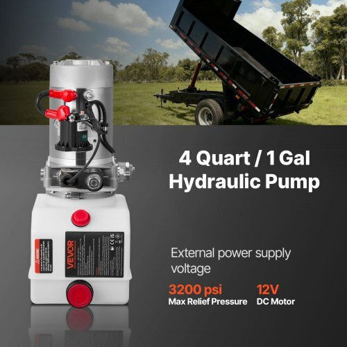Vevor Hydraulic Power Unit 4 L Tipper Trailer Single Acting Maximum Pressure 22 Mpa & Flow Rate 3.4 L Min Hydraulic Pump Dc 12v Metal Reservoir Tipper Trailers Car Lifting