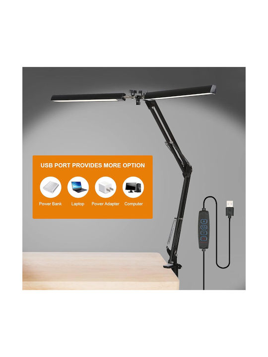 LED Iluminat de Birou cu Braț Flexibil și Clip în Culoare Neagră