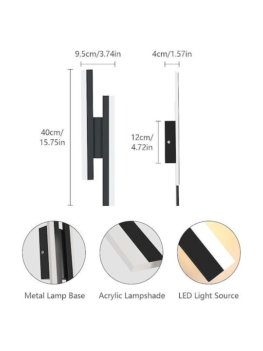 Lampa De Perete Modernă Cu LED Integrat Și Lumină Alb Rece Neagră 50x3cm