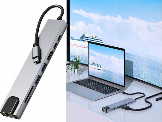 USB 3.0 Hub 10 Ports with USB-A / Ethernet Connection & Gray Charging Port