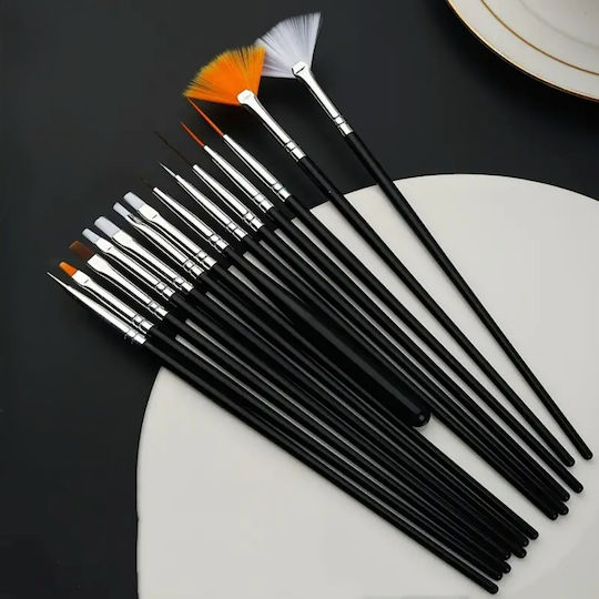 Set 15 Perii Manichiură Pedichiură Zola Designuri Precise Perii Sintetice Moi Mânere Din Plastic Negru