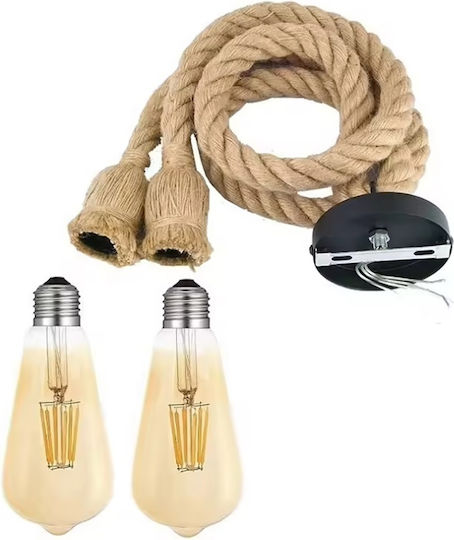 Lumini Suspendate Negru Cu Frânghie Pentru Bază De Bec E27