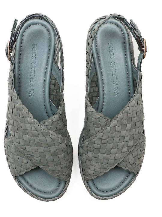 Leather Women's Flat Sandals Green