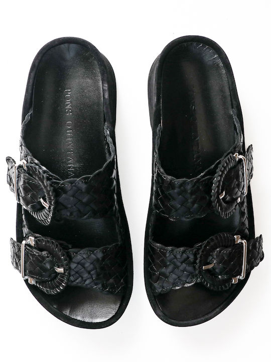 Leather Women's Flat Sandals Flatforms Black