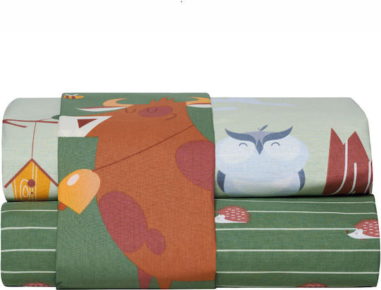 Kentia Set Single Cotton Green Sheets 160x270cm 3 Pieces