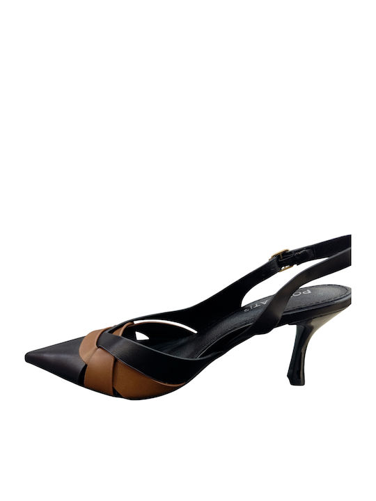 Pointed Toe Heels with Strap & Mid Heel Black