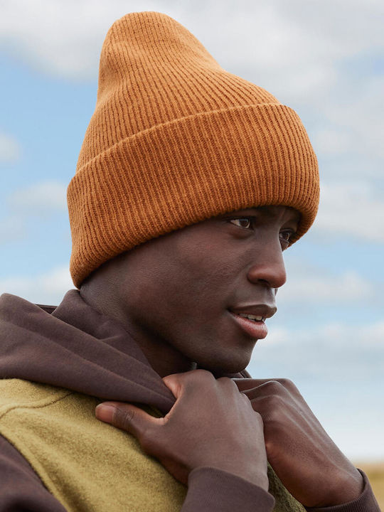 Beanie Unisex Beanie with Rib Knitting in Orange Colour