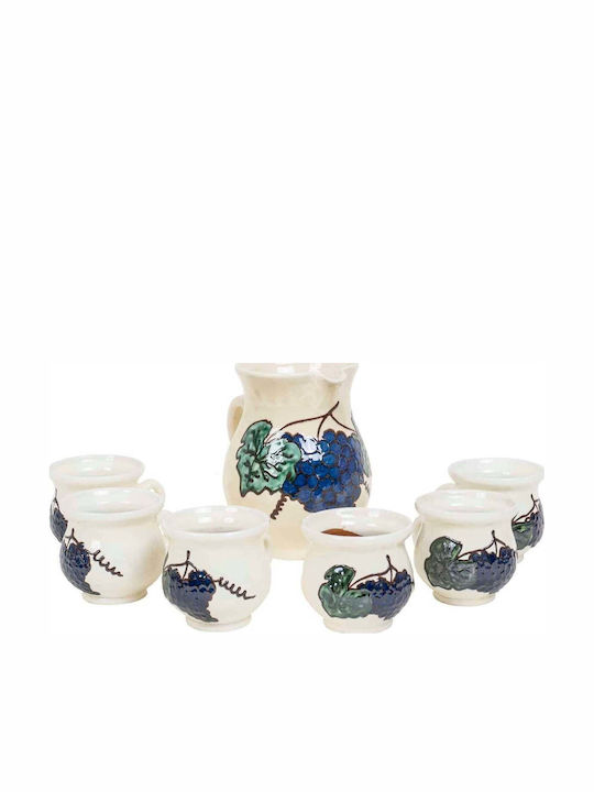 Decantor Ceramic Pentru Servirea Vinului cu Dop și Pahare 200ml 6 Bucăți