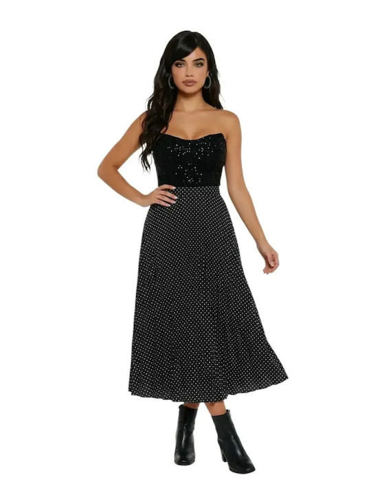 Plissierte Damenrock Polka Dot Schwarz