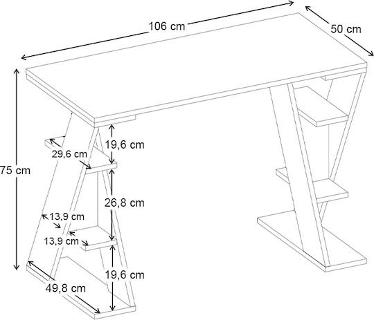 Papillon Wooden Desk with Bookcase Anthracite 106x50x75cm