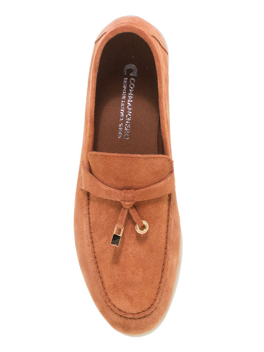 Δερμάτινα Γυναικεία Loafers σε Πορτοκαλί Χρώμα