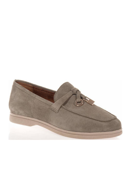 Leather Women's Loafers in Khaki Colour