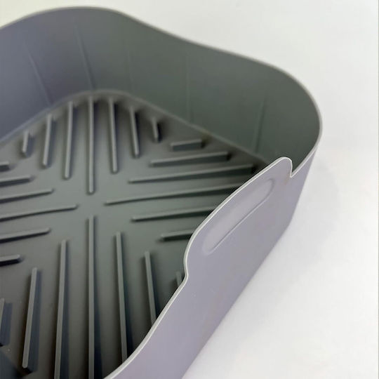 Formă Din Silicon Pentru Air Fryer Cuptor 20 X 20 X 6.5 Cm Mânere Antiaderentă Reutilizabilă Capacitate 1.5l Gri