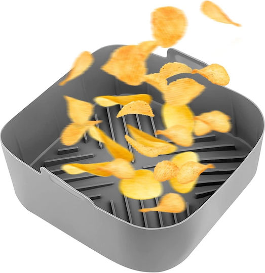 Formă Din Silicon Pentru Air Fryer Cuptor 20 X 20 X 6.5 Cm Mânere Antiaderentă Reutilizabilă Capacitate 1.5l Gri