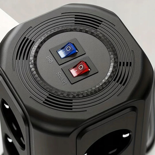 Bandă de Alimentare de Siguranță cu 12 Prize cu USB-A, Comutator și Cablu de 1,8m