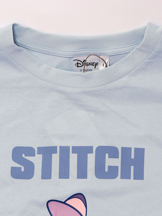 Disney Καλοκαιρινό Βαμβακερό Γυναικείο Νυχτικό Γαλάζιο Lilo & Stitch