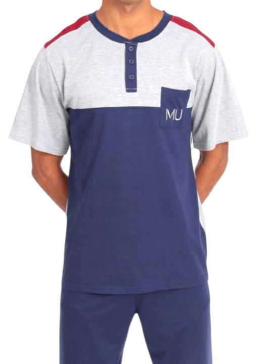 Uomo Sommer Herrenpyjama Marineblau Dunkel