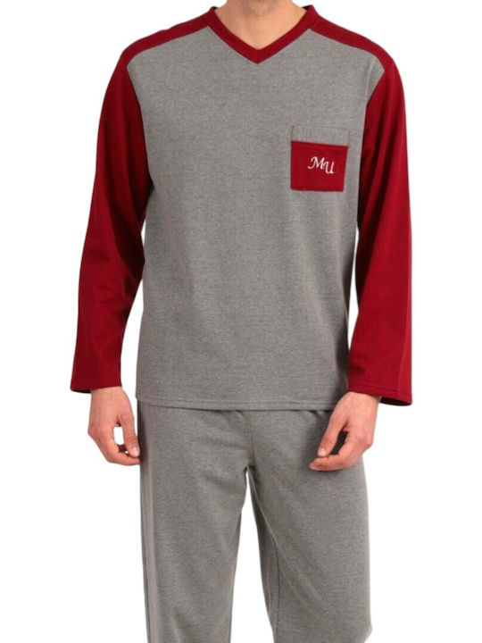 Uomo Winter Herrenpyjama Baumwollene Anthrazit