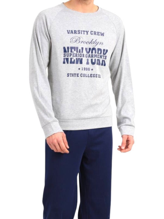 Uomo Winter Herrenpyjama Grau Melange