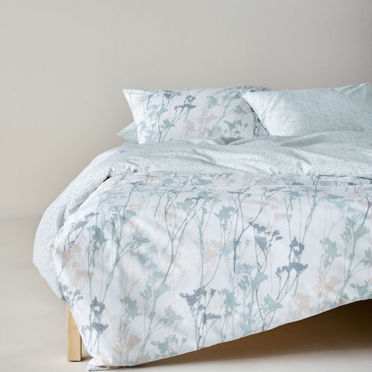 Kentia Σετ Παπλωματοθήκη Βαμβακερή 225x245cm Υπέρδιπλη με 2 Μαξιλαροθήκες Breza Γαλάζια