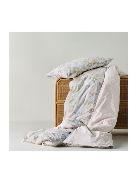 Kentia Σετ Παπλωματοθήκη Βαμβακερή 225x245cm Υπέρδιπλη με 2 Μαξιλαροθήκες Breza Εκρού