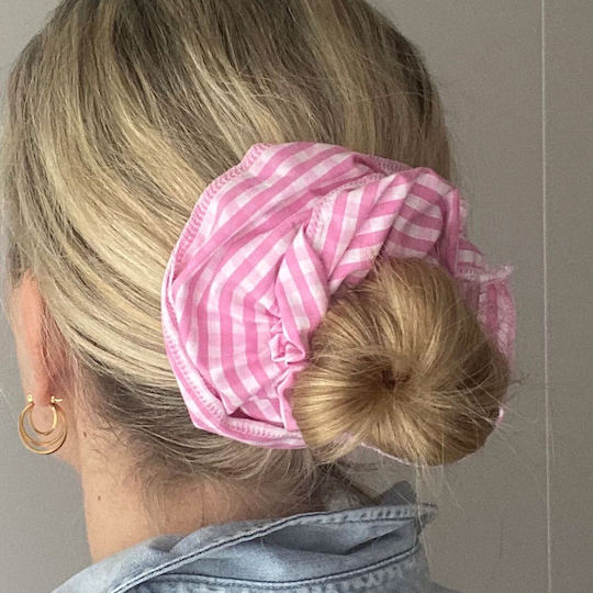 Avizar Scrunchie Maxi Vichy Vintage Roz Din Material Textil Împăturit Pentru Păr Roz